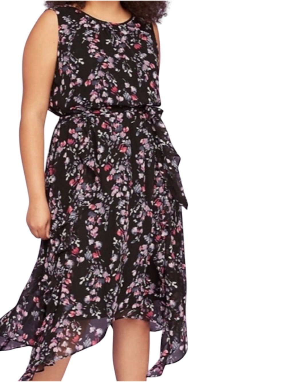 Lane Bryant Chiffon Floral Sleeveless Handkerchief Hem Dress size 16